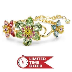 Swarovski Idyllia Flower Bracelet – Multicoloured Mixed-Cut Crystals, Gold Tone